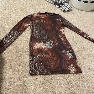 Brown Animal Print Long Sleeve Dress